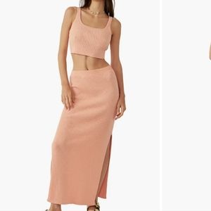 Nwt!Free People rib cotton crop camisole and pencil skirt set autumn peach
